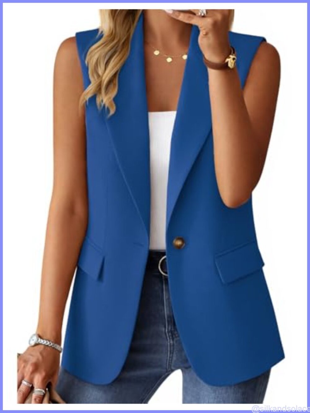 Sleeveless Open Front Blazer Jacket Lightweight Vest Tops